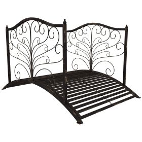Garden Bridge 4' Metal Arch with Scrollwork & Safety Rails – Black Bronze