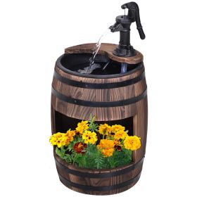 2-Tier Wooden Water Pump Fountain with Flower Box Base – Durable Garden Decor