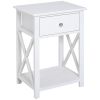 Modern Accent Table with Drawer and Shelf, Flat White, for Bedroom & Living Room