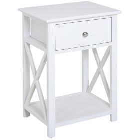 Modern Accent Table with Drawer and Shelf, Flat White, for Bedroom & Living Room
