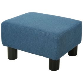 Blue Linen Ottoman Foot Rest Small Stool for Living Room and Bedroom