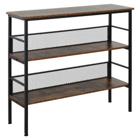 3-Tier Industrial Console Table – Metal & Wood Storage Shelf with Adjustable Feet