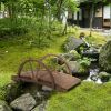 Outsunny 3.3ft Wooden Garden Bridge Arc Footbridge with Half-Wheel Railings, Solid Fir Wood