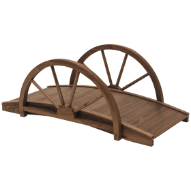 Outsunny 3.3ft Wooden Garden Bridge Arc Footbridge with Half-Wheel Railings, Solid Fir Wood