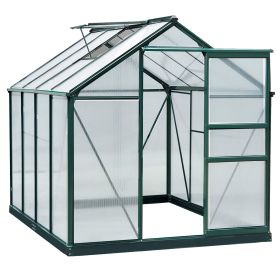 6' x 8' Walk-In Garden Greenhouse, Heavy-Duty Aluminum Frame with Polycarbonate Panels, Vent, Door & Rain Gutter