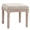 Vintage Tufted Ottoman 15.75" Beige Foot Stool with Rustic Wood Legs