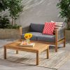 Patio Loveseat & Coffee Table Set with Acacia Wood Frame