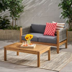 Patio Loveseat & Coffee Table Set with Acacia Wood Frame