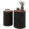 Round Storage Ottoman Set of 2, Nesting Ottomans with Wooden Lid and Hidden Storage