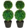 2-Piece Artificial Boxwood Ball Topiary Trees 23.5" – Double Ball UV-Protected in Pots