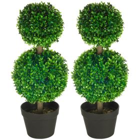 2-Piece Artificial Boxwood Ball Topiary Trees 23.5" – Double Ball UV-Protected in Pots