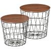 End Tables Set of 2 – Nesting Round Accent Side Tables with Removable Top and Storage, Black & Brown