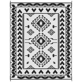 Reversible Outdoor Rug 8'x10' – Waterproof Black & White Rhombus, Portable with Carry Bag