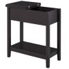 Dark Coffee End Side Table with Flip Top Storage, Cabinet & Bottom Shelf