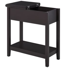 Dark Coffee End Side Table with Flip Top Storage, Cabinet & Bottom Shelf