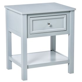 Gray End Table with Drawer and Bottom Shelf – Compact Sofa Side Table