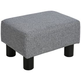 16" Gray Linen Ottoman Cube Footrest – Upholstered Pouf Stool