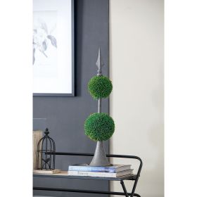 Artificial Two-Tiered Boxwood Sphere Topiary on Metal Spire – 26.5"