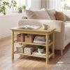 Natural Rubberwood 3-Tier Shoe Rack Bench – Entryway Storage Bench with Seat
