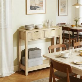 Natural Wood Console Table with Drawers and Shelves Entryway Table
