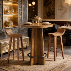 Rustic Round Bar Table 31.5" Bistro Coffee Table with Storage
