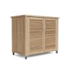 Amberly Teak Outdoor Storage Cabinet with Wheels and Soft-Close Doors