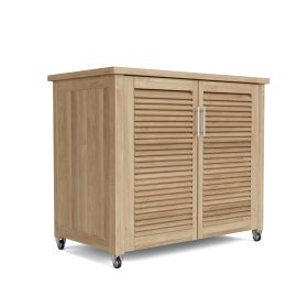 Amberly Teak Outdoor Storage Cabinet with Wheels and Soft-Close Doors