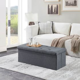 Folding Storage Ottoman Bench – Gray Linen Footrest & End-of-Bed Storage Chest, 43 Inches
