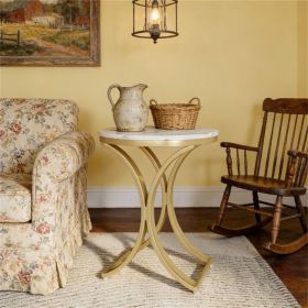 Modern Round Coffee Table with Faux Marble Top & Gold C-Shaped Legs – Versatile Side Table for Living Room, Bedroom, or Reception Area