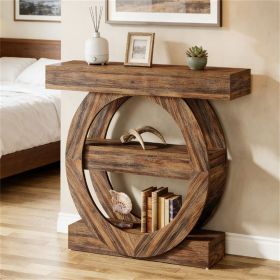 Farmhouse Console Table with 3-Tier Storage Shelves – Rustic Sofa Table for Entryway & Hallway
