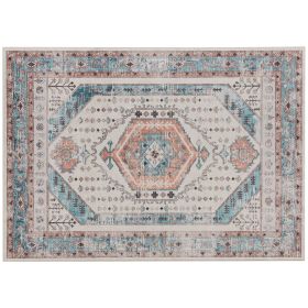 4x6 Vintage Machine Washable Area Rug with Non-Slip Backing – Brown & Blue