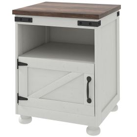 Side Table with Storage, End Table with Open Shelf, Cupboard & Wood Legs, Modern Farmhouse, White