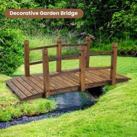5-Foot Wooden Garden Bridge with Safety Rails – Sturdy Fir Wood Arch