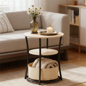 Round Side Table with Charging Station – 3-Tier Sofa Table with Storage