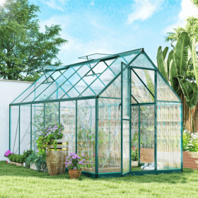 House Greenhouse with Aluminum Frame and Polycarbonate Panels – Dark Green