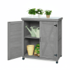 Potting Bench with Storage Cabinet and Metal Table Top – Outdoor Patio Work Station
