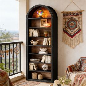 Arched 8-Tier Bookshelf, Large Wooden Open Shelf for Living Room, Bedroom, Office, or Library