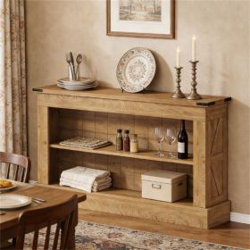 Farmhouse Console Table with Storage Shelves – Long Entryway Sofa Table with Double Layer Design