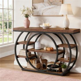 Modern 5-Tier Console Table with Shelves – Wood & Metal Sofa Table for Entryway, Living Room, or Hallway