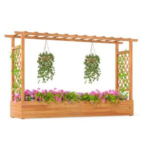 Wooden Raised Garden Bed with Trellis and Flat Roof – Open-Base Pine Planter Box