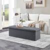 Folding Storage Ottoman Bench – 47” Linen Upholstered Footrest & End-of-Bed Storage Chest