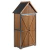 Outdoor Storage Cabinet 32.3"L x 21"W x 67"H, Metal Frame Garden Tool Shed for Patio, Backyard & Lawn (Brown)