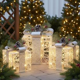 Set of 3 White LED Lighted Christmas Gift Boxes – Holiday Yard & Indoor Decorations