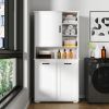 White Laundry Cabinet with Tilt-Out Hamper & Adjustable Shelving