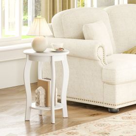 15 Inch 2-Tier Round End Table with Storage Shelf, Rustic Side Table