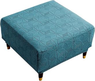 Square Ottoman Cover – Soft Knitted Jacquard for Footstool & Storage Ottoman (Dark Green, Small)