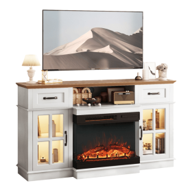 58 Inch Black Gold Oak Fireplace TV Stand with 25" Electric Insert