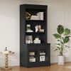 83.4" Tall Modern Black Bookshelf with Glass Doors & Drawer – Storage Bookcase for Living Room or Home Office