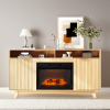 Oak Fireplace TV Stand with 23" Electric Insert – Double Grid Doors & Gold Handles
