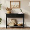 Traditional Black Console Table with Drawers & Shelf – Solid Pine Wood